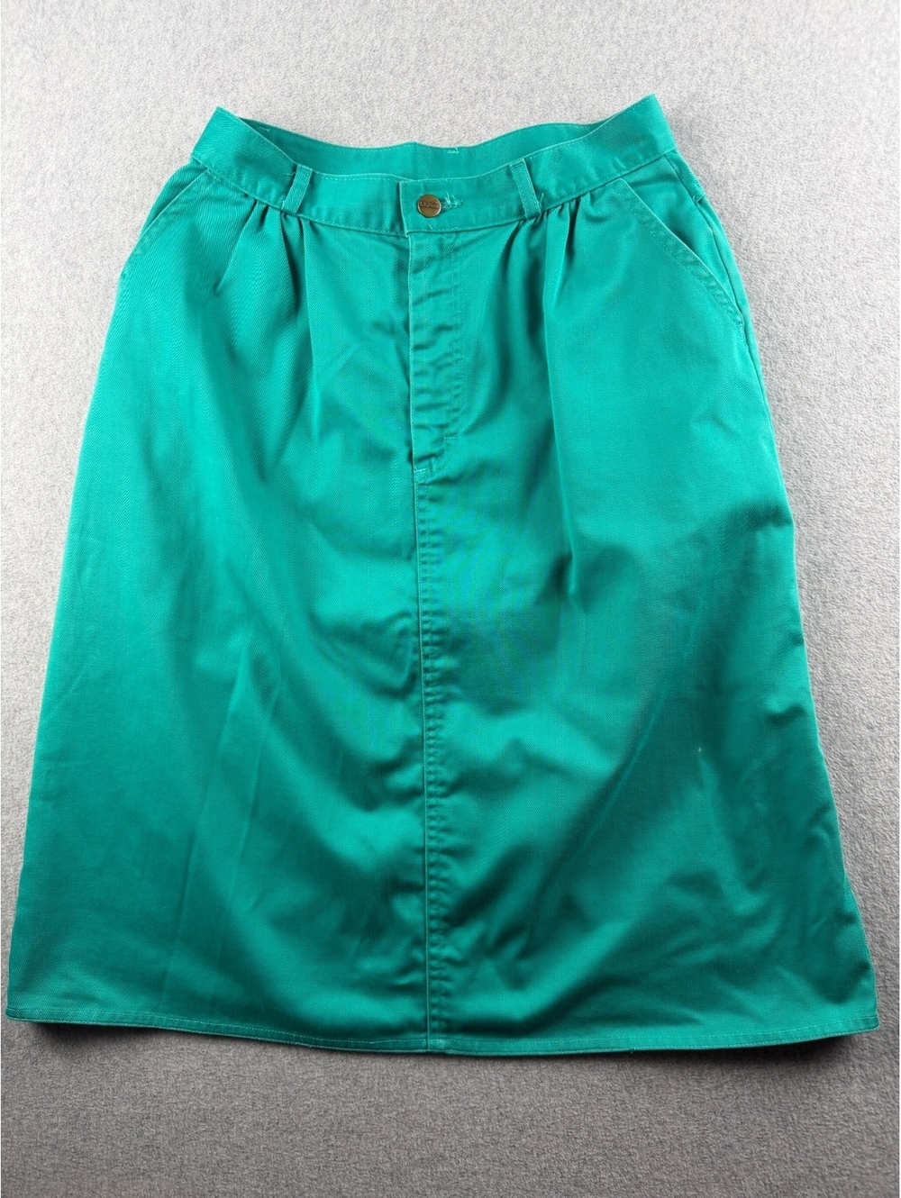 Vintage LL Bean Teal Green Cotton Twill Midi Skirt Womens Union Made USA Preppy
